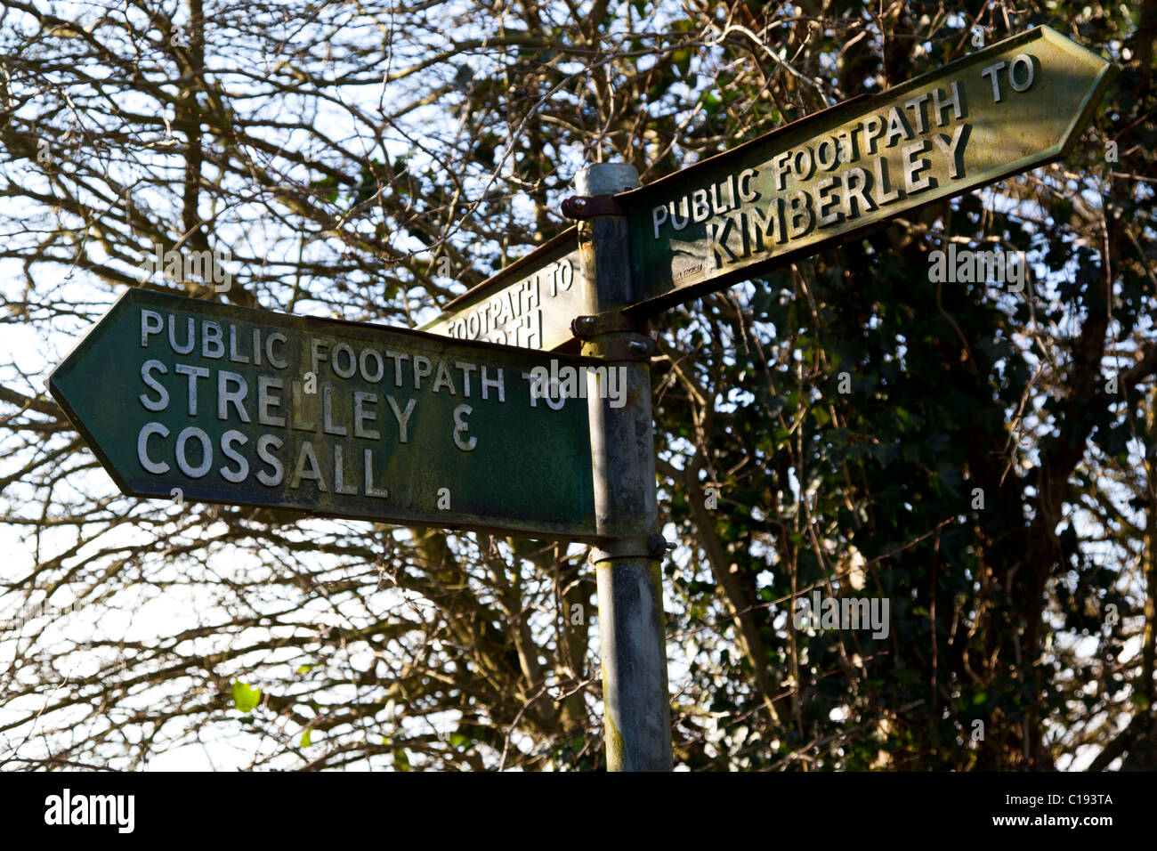 public footpath sign giving directions to Strelley, Cossall and