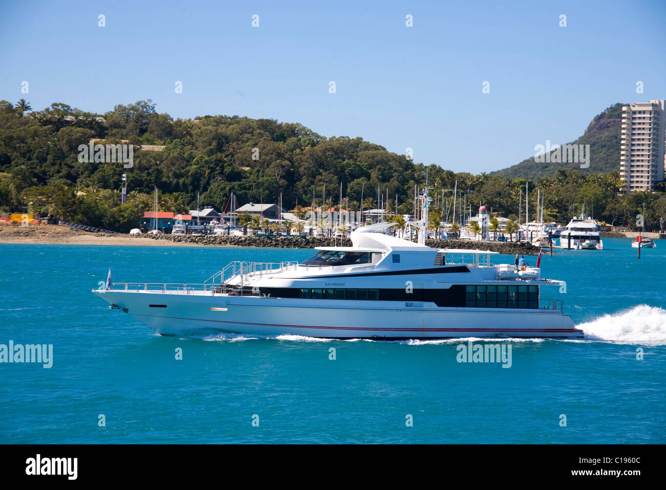 Hayman Island transfer boat from Hamilton Island Airport Whitsunday Region Queensland Australia Stock Photo