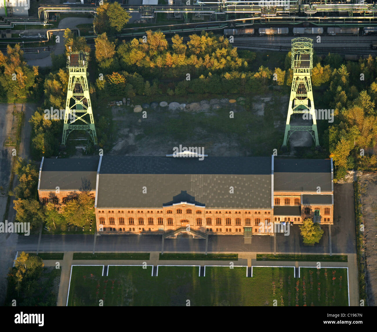Aerial photograph, Maschinenhalle Zweckel, hall of machinery Zweckel, colliery buildings, Gladbeck-Zweckel, Gladbeck, Ruhr Area Stock Photo
