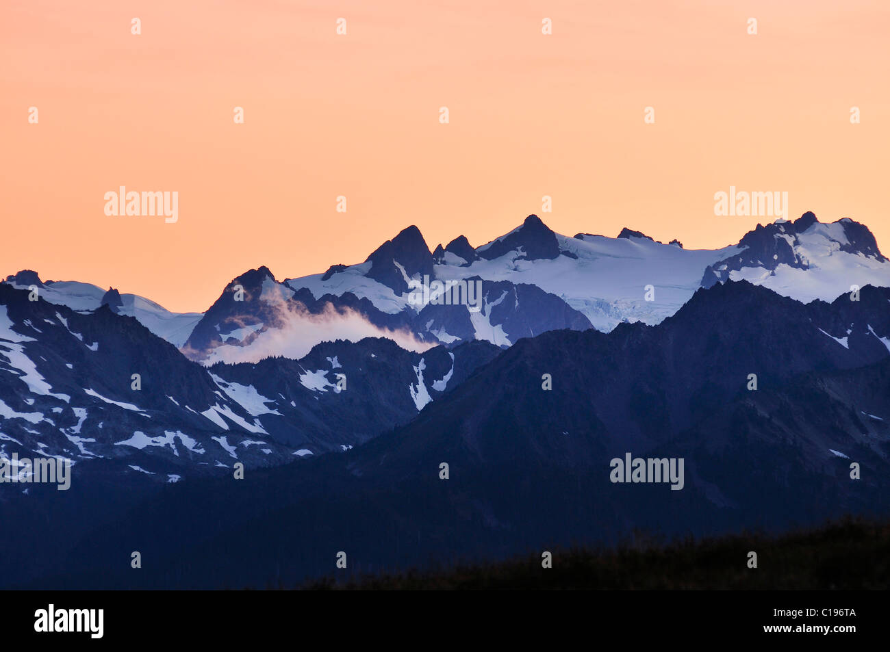 Glaciated chain of mountains with Mt Olympus, Olympic Peninsula, Nationalpark, Washington, USA, North America Stock Photo