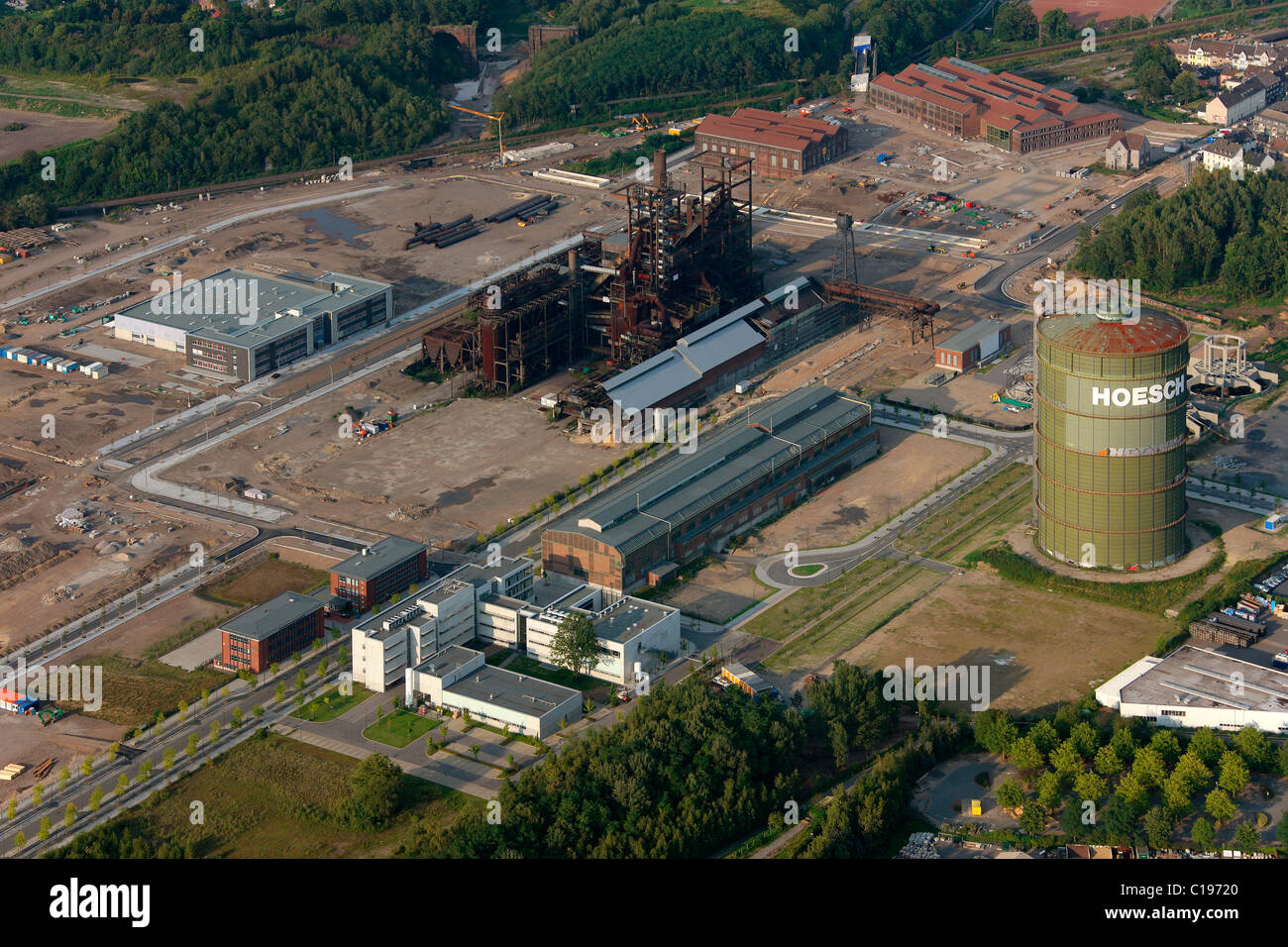 Aerial photograph, Phoenix West, manufacturing technology center, Zentrum fuer Produktionstechnologie, Hoerde, Dortmund Stock Photo
