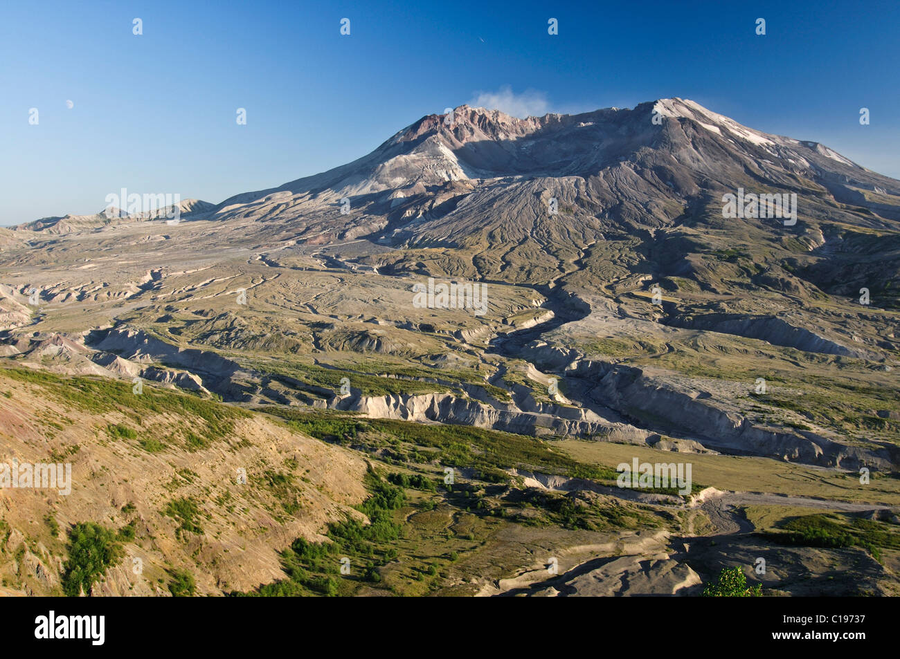 Active volcano Mount St. Helens smoking, National Volcanic Monument State Park, Washington, USA, North America Stock Photo