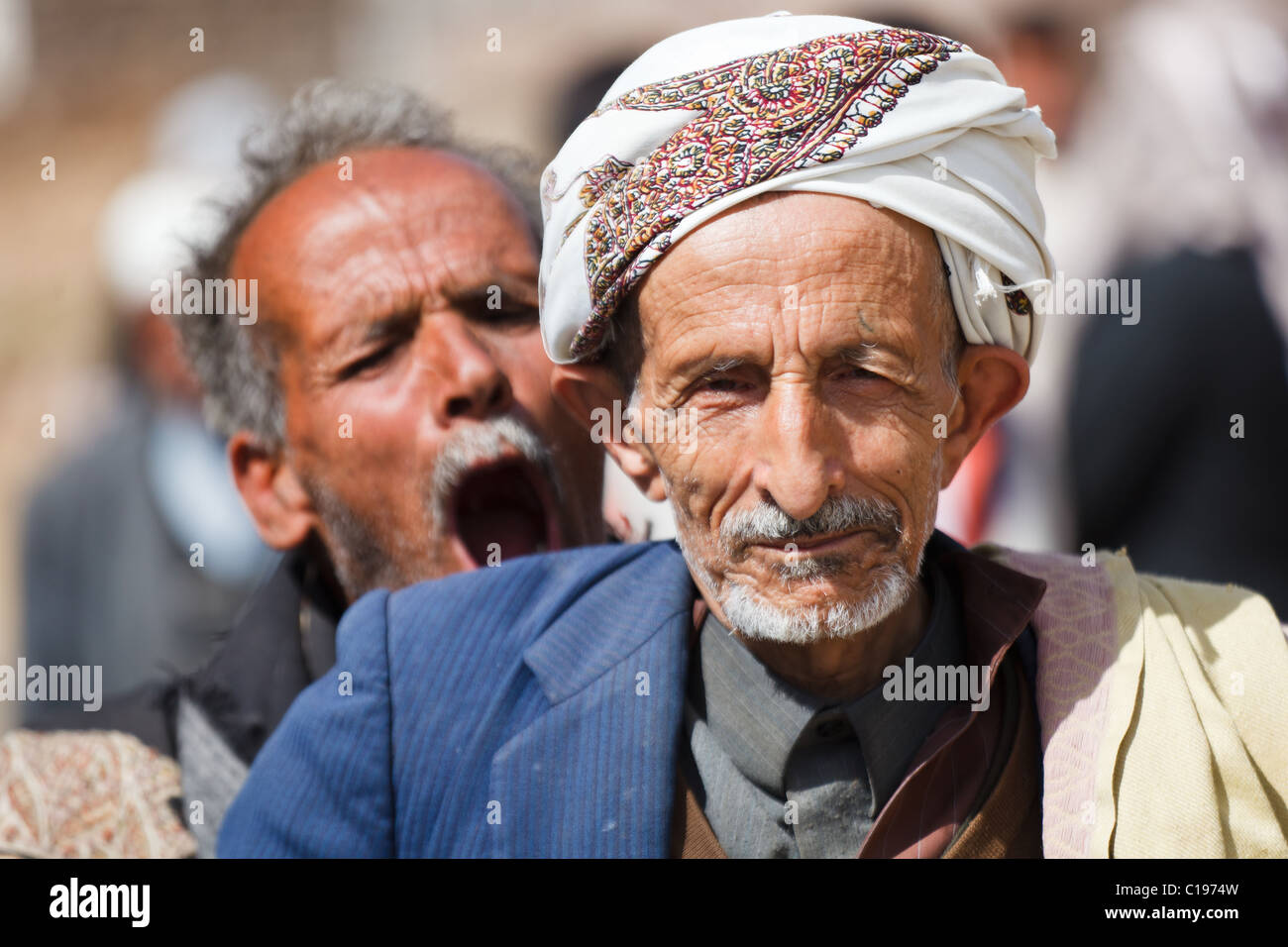 Portrait of Yemeni man in Al Hajjarah Stock Photo