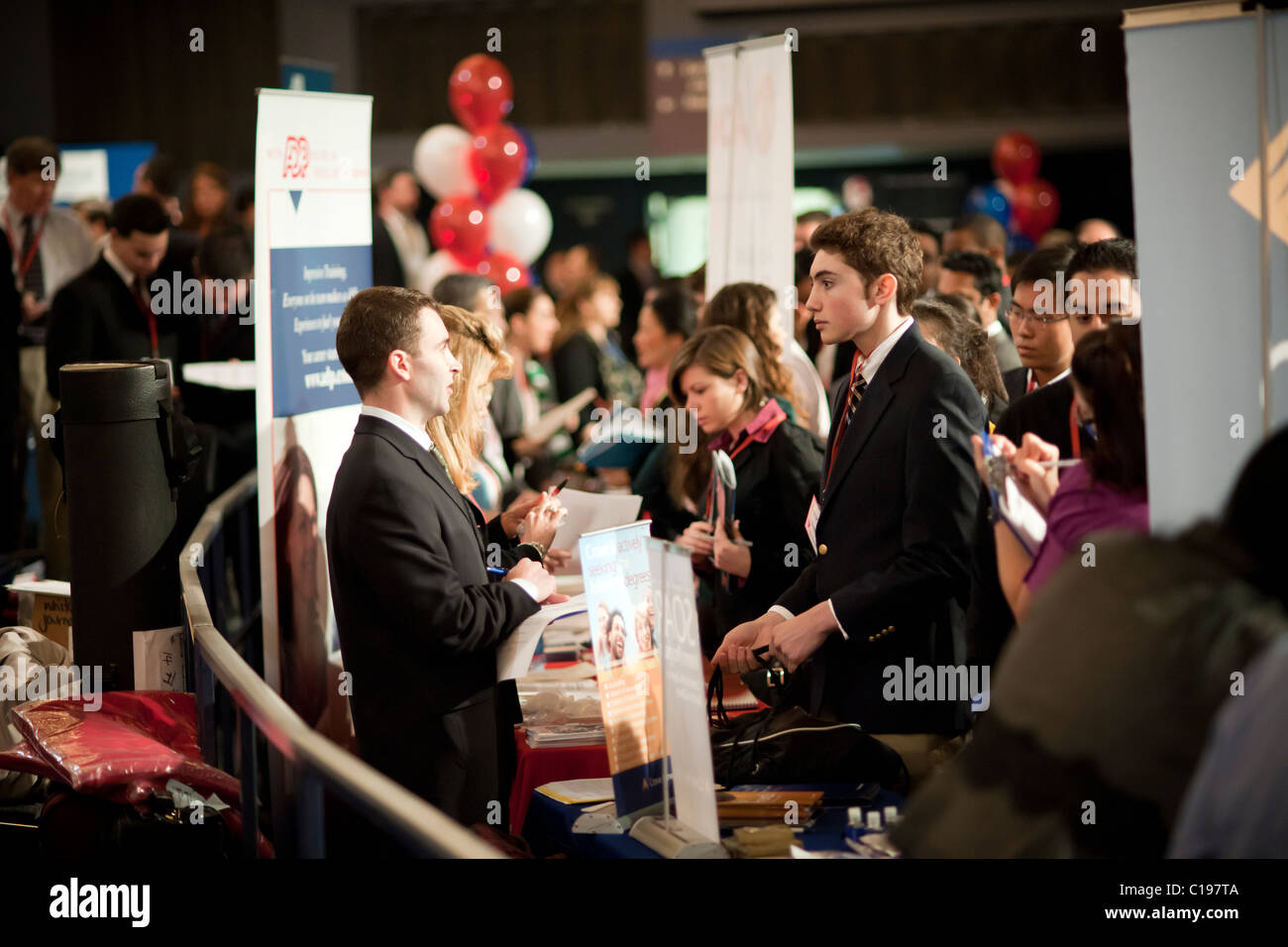 Job seekers attend a career fair held at Madison Square Garden in New York Stock Photo