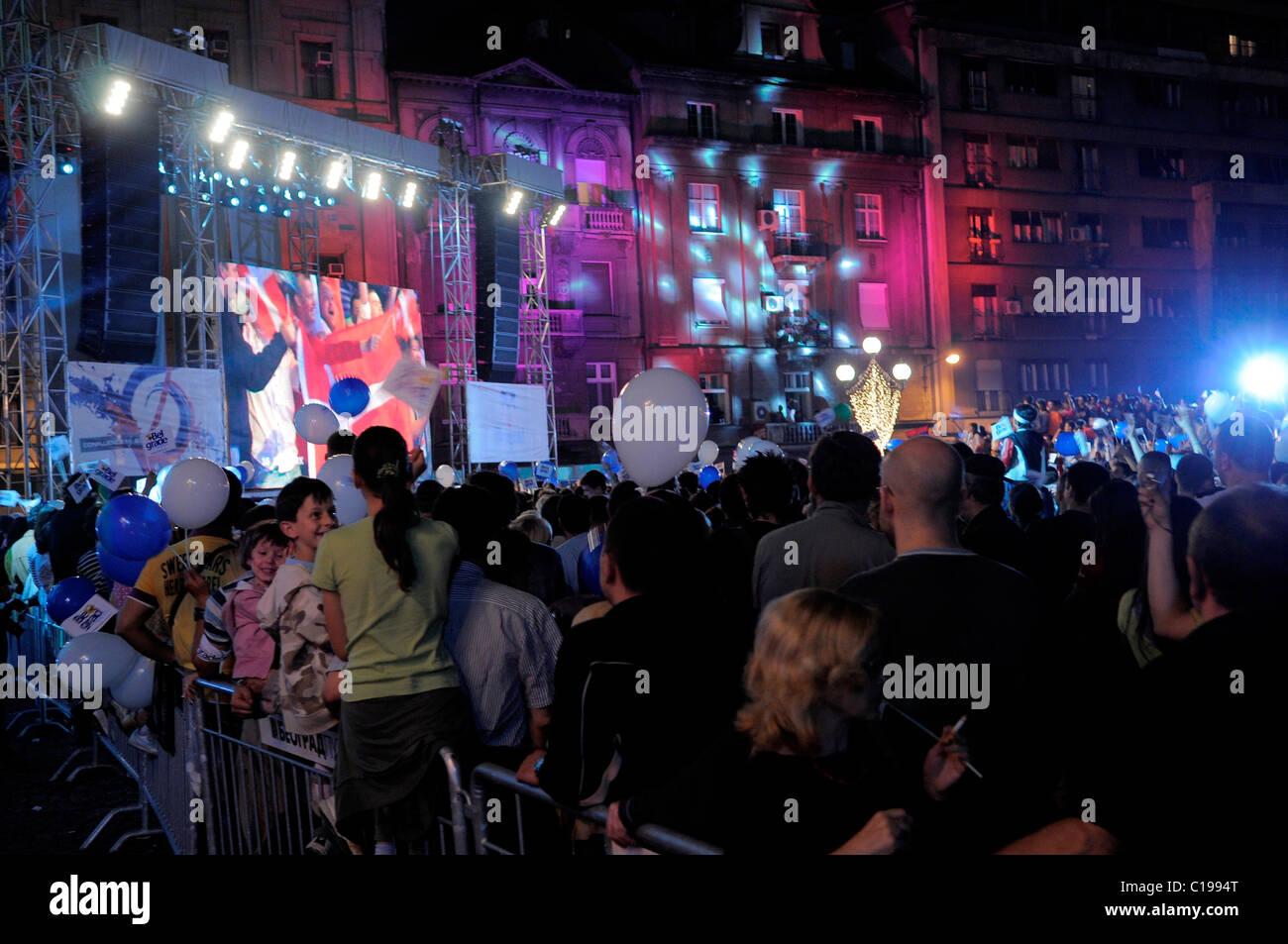 ESC Eurovision Song Contest Final, public viewing in the town centre, Belgrade, Serbia, Europe Stock Photo