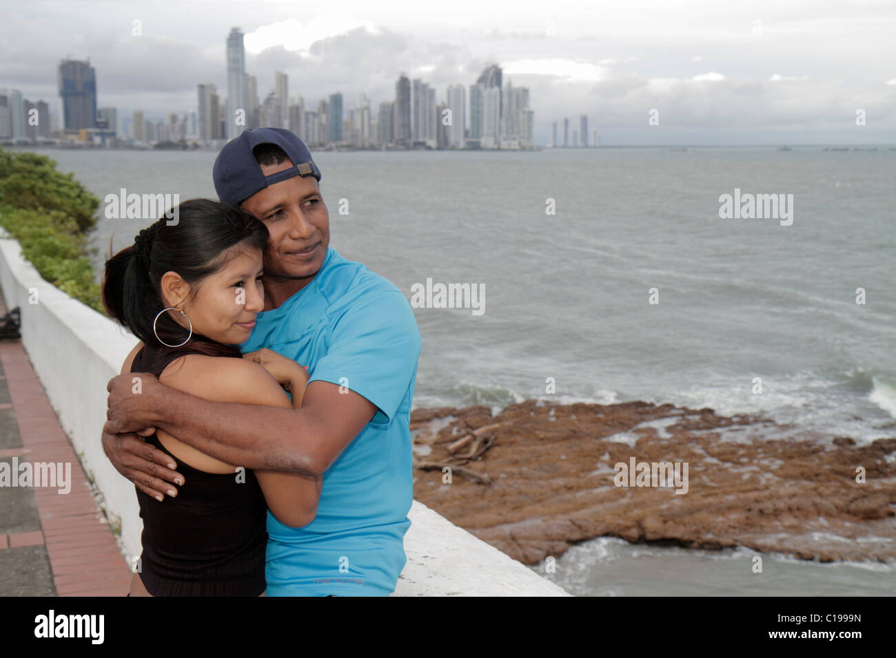 Panama,Latin,Central America,Panama City,Casco Viejo,San Felipe,Plaza de Francia,Las Bovedas,Bahia de Panama,Pacific Ocean,water,waterfront promenade, Stock Photo