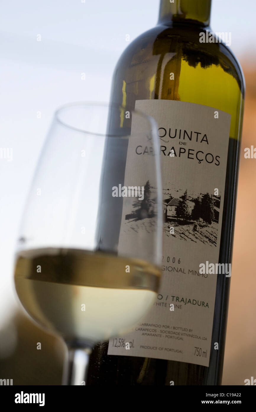 Alvarinho, a Vinho Verde, a Trajadura wine from the Quinta de Carapeços, from the oenologist Jorge Sousa Pinto Stock Photo