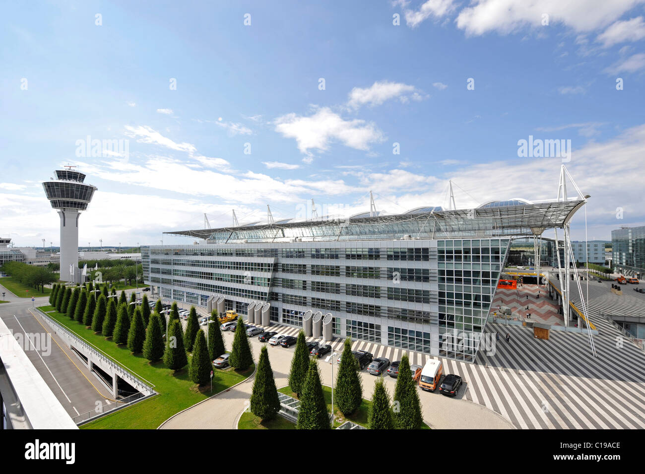 Tower and MAC at Terminal 2, Munich airport, Bavaria, Germany, Europe Stock Photo