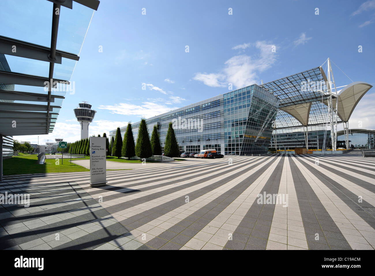 Tower and MAC at Terminal 2, Munich airport, Bavaria, Germany, Europe Stock Photo