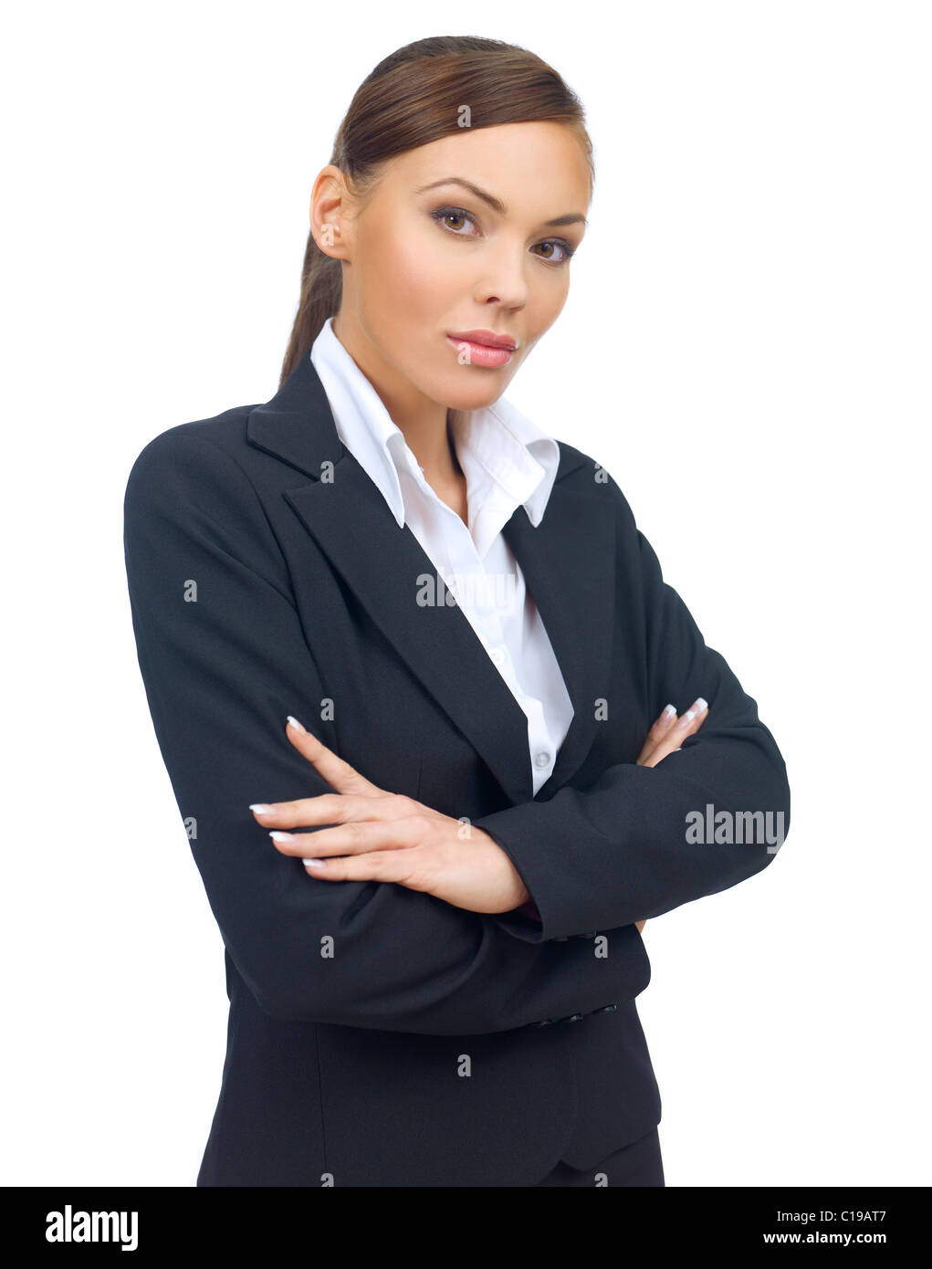 Portrait of beautiful and young business woman on white Stock Photo - Alamy
