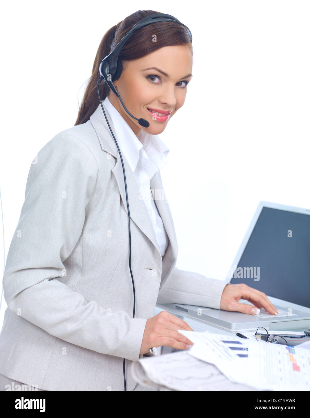 Portrait of beautiful and young business woman on white Stock Photo - Alamy