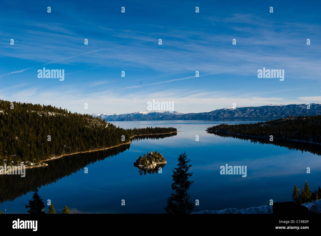 Fannette Island sits in the middle of Emerald Bay in South Lake Tahoe, CA. Stock Photo