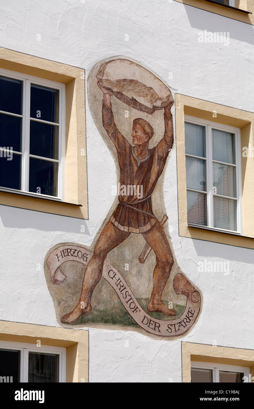 Fresco of Duke Christof the Great on Schongau Castle, Pfaffenwinkel, Upper Bavaria, Bavaria, Germany, Europe Stock Photo