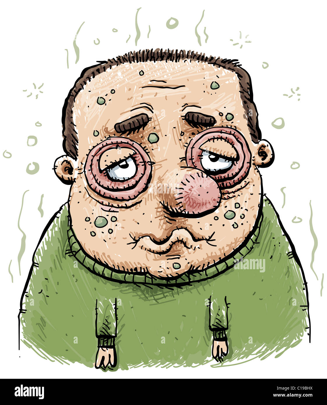 Cartoon of a sick man Stock Photo - Alamy