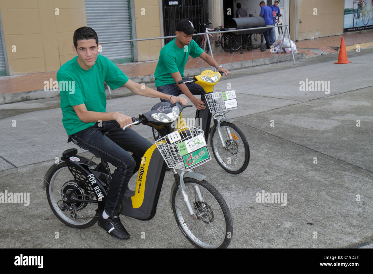 Panama,Latin,Central America,Panama City,Amador,electric bicycle rental,for rent,bike,alternative transportation,recreation,Hispanic teen teens teenag Stock Photo