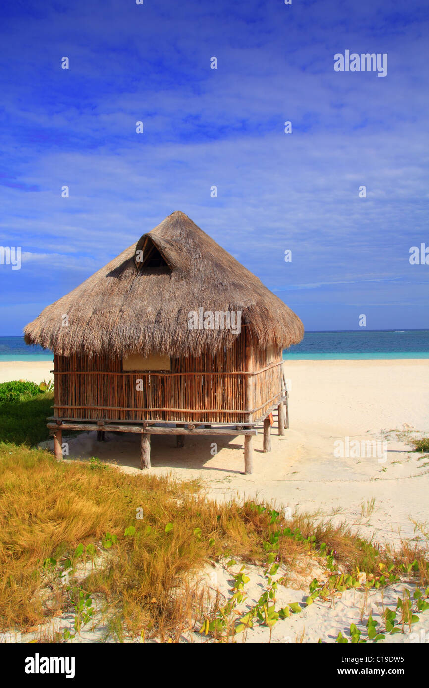 Cabin Palapa Hut Caribbean Sea Beach Mexico Puerto Morelos Stock