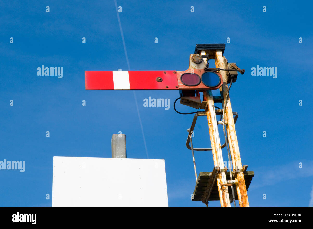 A Railway Semaphore Signal in the Stop or Danger Position Stock Photo