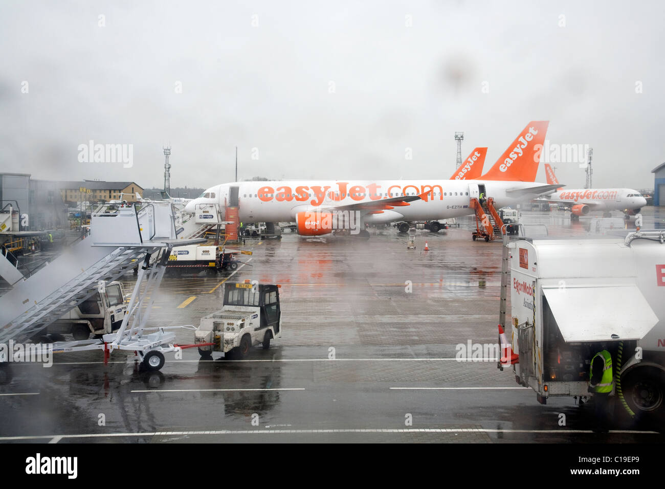 East jet air plane on rainy Sunday at Luton airport Stock Photo