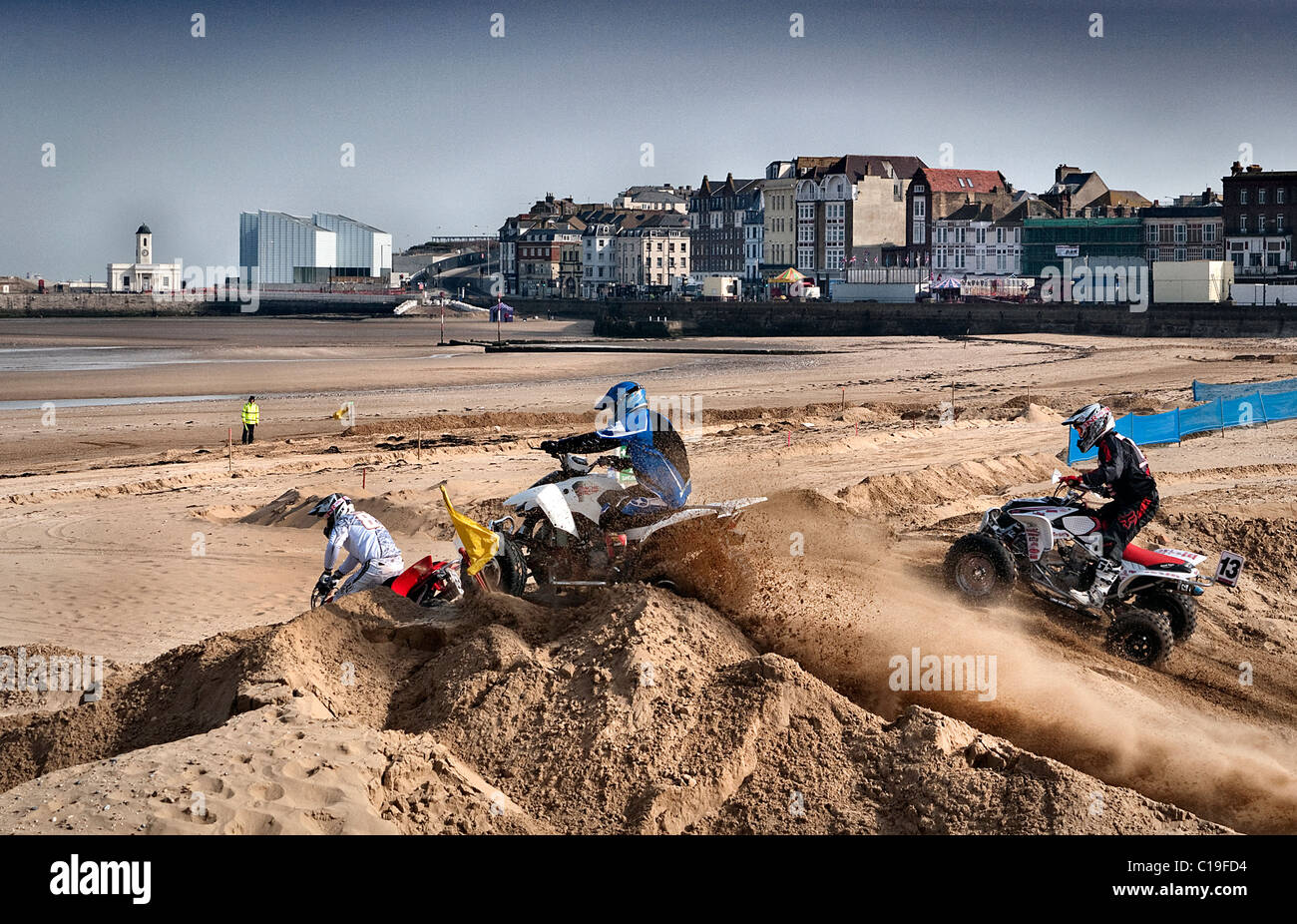Quadbike racing at Margate Beach Cross meeting Thanet Kent UK 12/3/11 Stock Photo