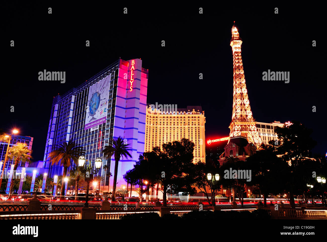 The Paris Hotel and Casino - Eiffel Tower - Night Scene - Las Vegas Stock  Photo - Alamy