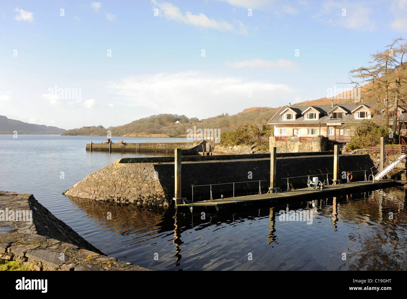 Melfort Harbour and pier on Loch Melfort, Argyll & Bute on the west coast of Scotland Stock