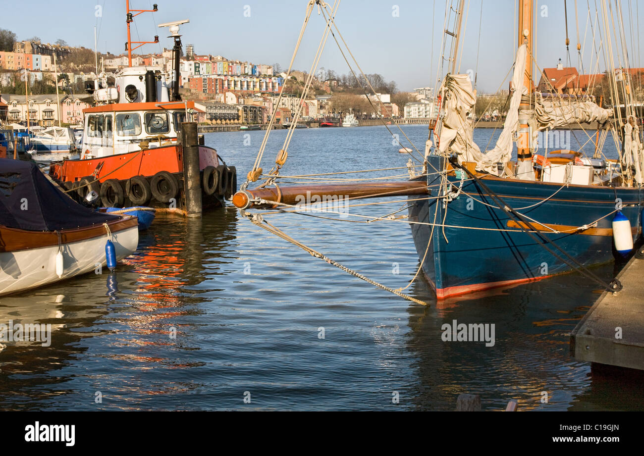 Boats at underfall yard on Bristol's floating harbour Stock Photo