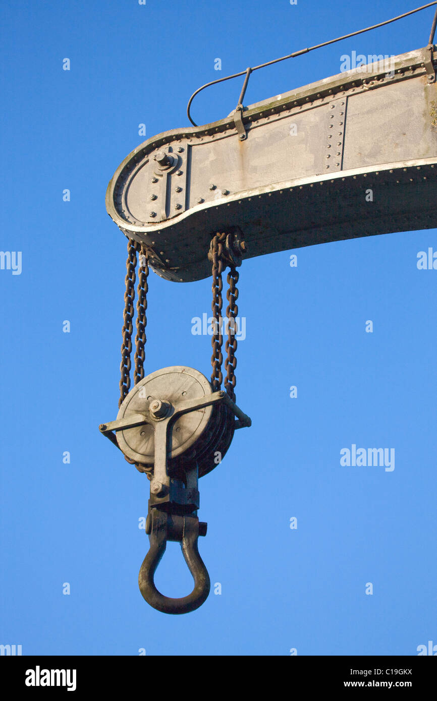 Hook and block and tackle pulley of veteran steam crane Bristol Docks