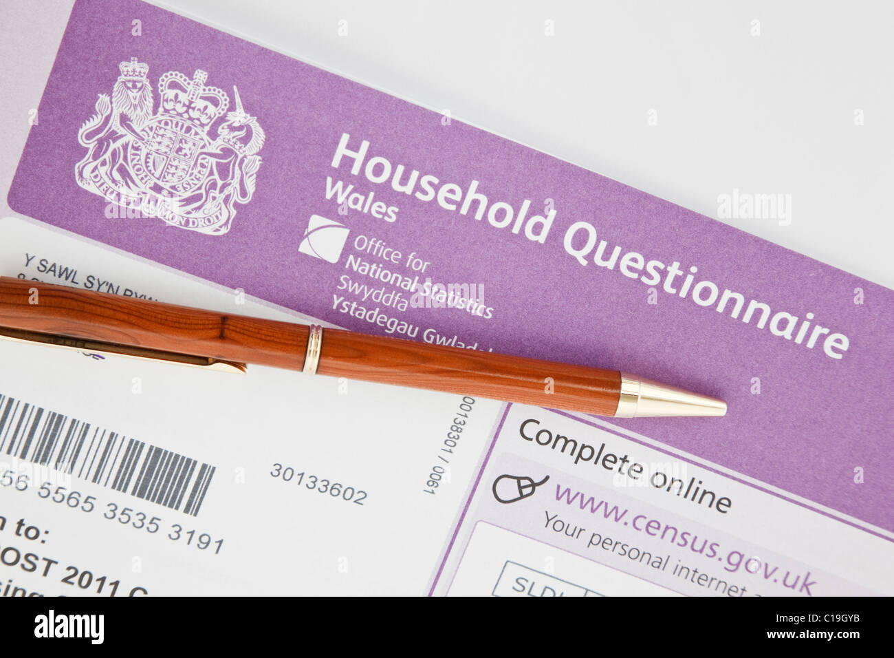 Wales, UK, Europe. Pen and 2011 Household Questionnaire form from the Welsh Office of National Statistics Stock Photo