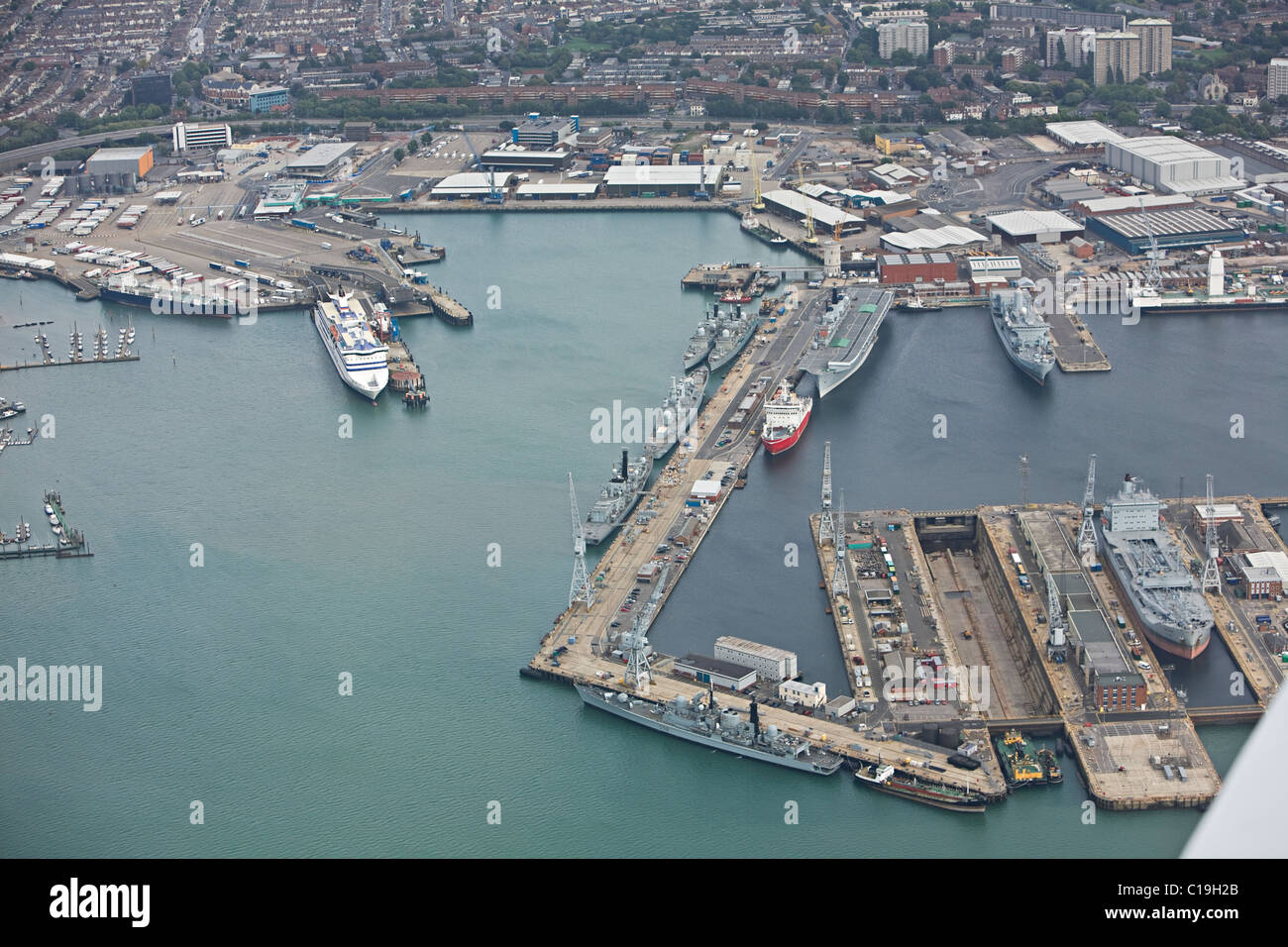 aerial view of Portsmouth docks Stock Photo