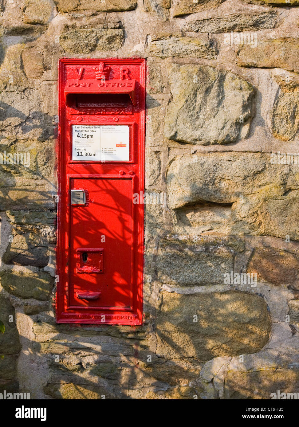 Victorian post box still in use in the village of Nether Booth in Edale in the Peak District of Derbyshire UK Stock Photo