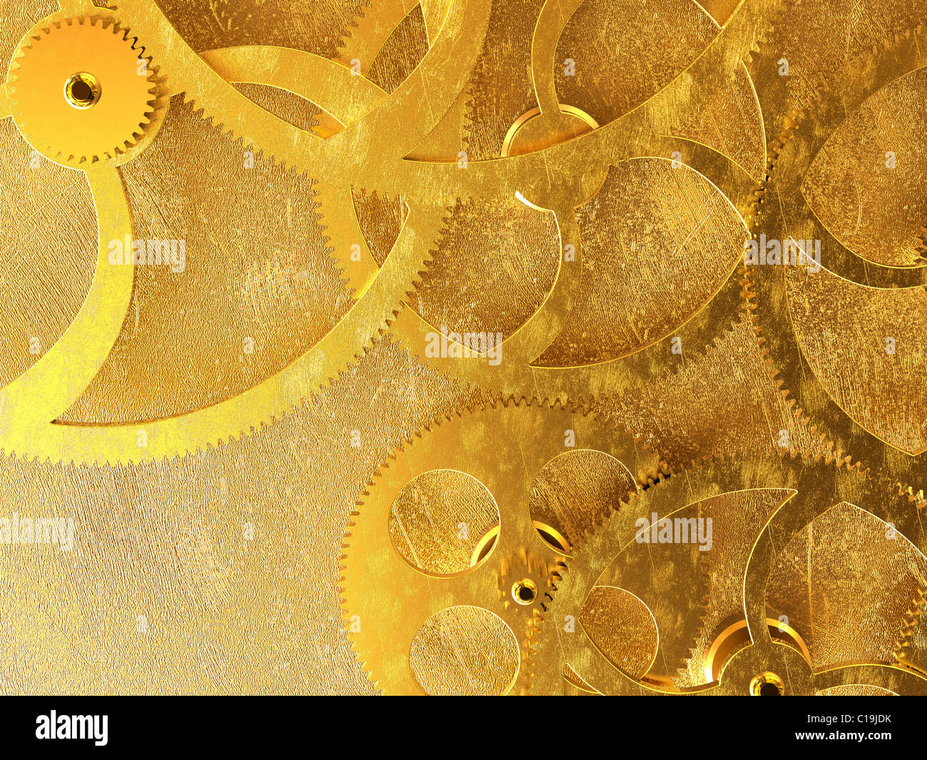 3D rendering of old golden gears background Stock Photo - Alamy