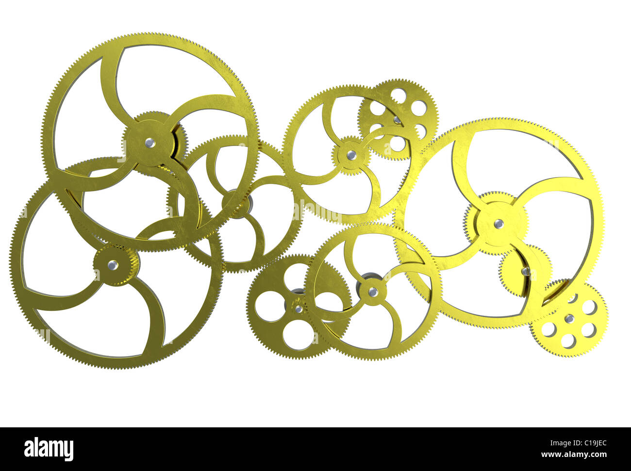 3D rendering of old golden gears on white background Stock Photo - Alamy