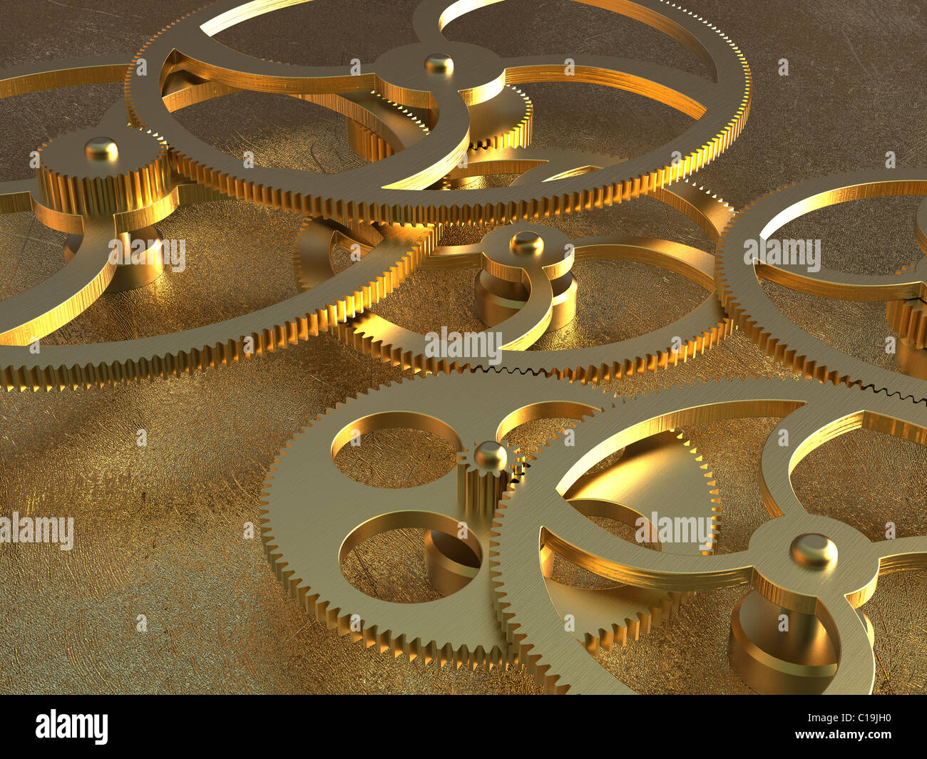 3D rendering of old golden gears background Stock Photo - Alamy