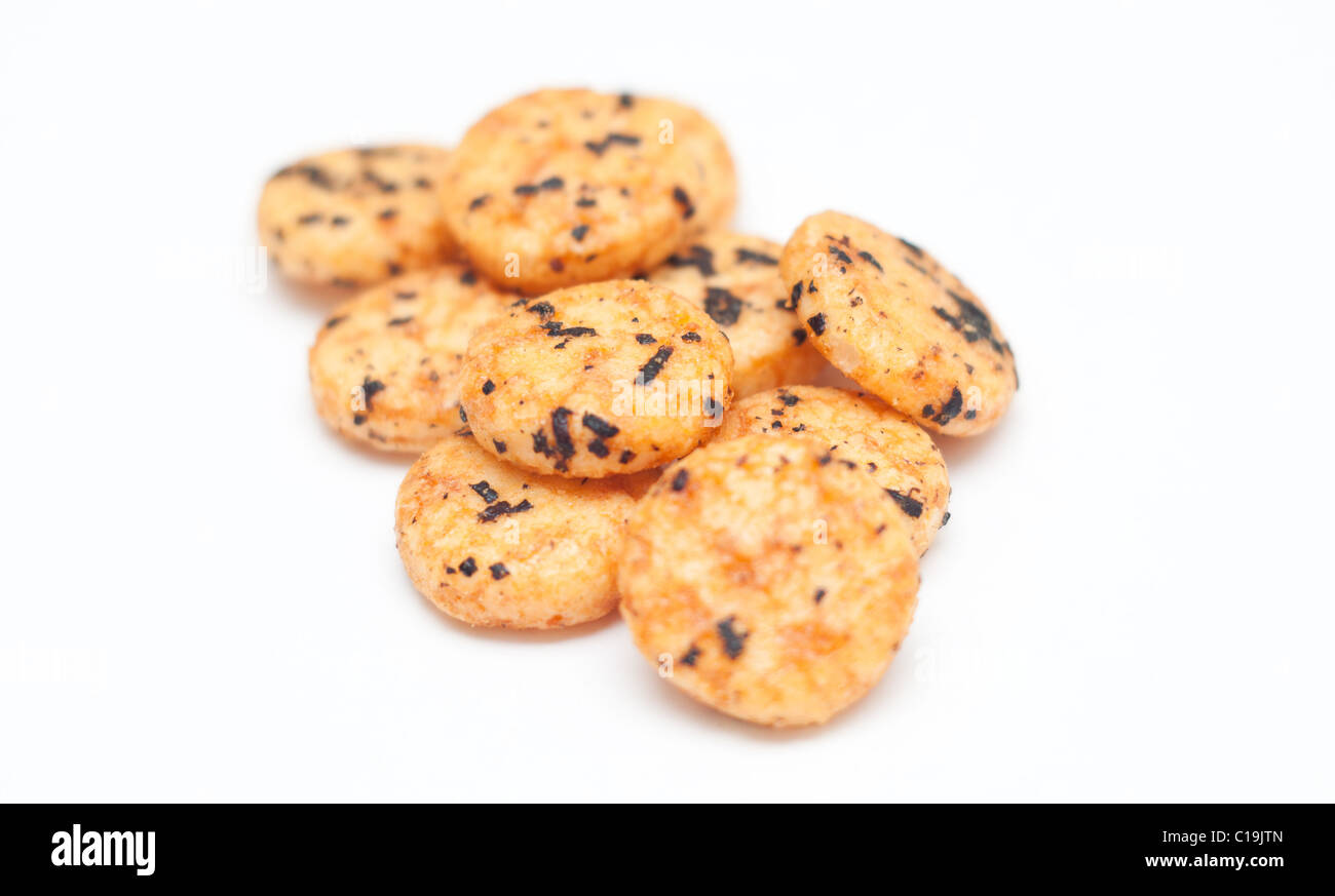 Japanese rice crackers with Nori seaweed Stock Photo