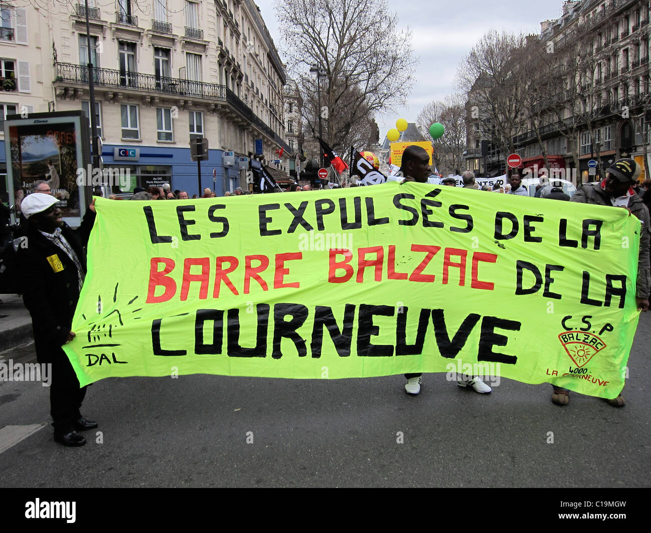 Paris, France, Demonstration Protesting Against Forced Housing Expulsions, French Protest Banner, Protests on Street, suburbs Paris poor, slogan Stock Photo