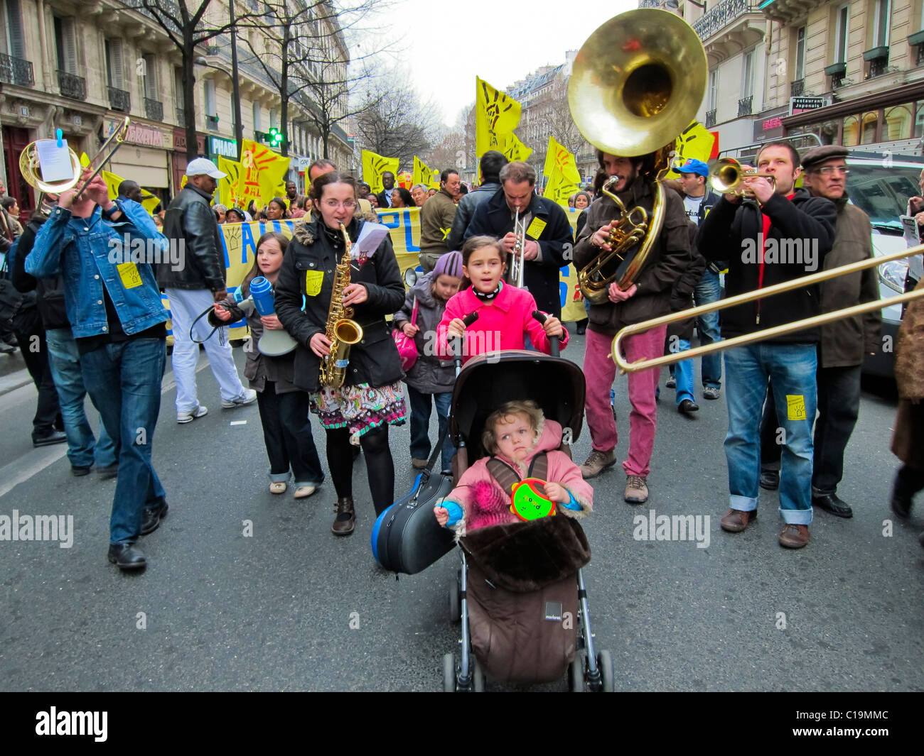 Paris, France, French Family Marching in Demonstration Protests Against
