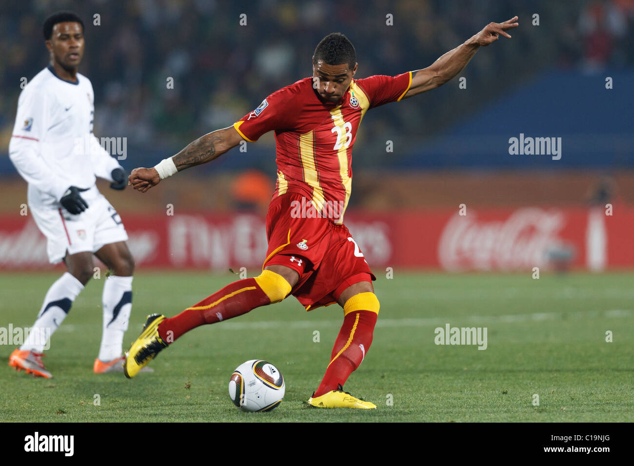 Kevin Prince Boateng of Ghana sets to shoot the ball against the United States during a FIFA World Cup round of 16 match. Stock Photo