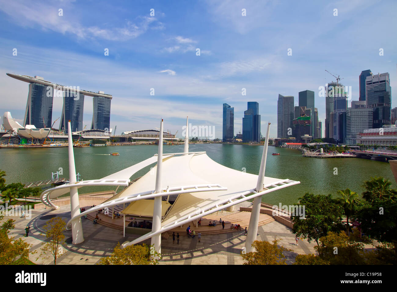 Singapore City Skyline from the Marina Bay Esplanade Stock Photo