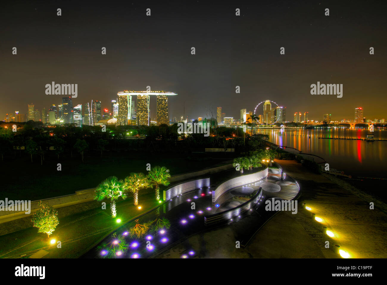 Singapore Skyline from Marina Barrage at Night Stock Photo