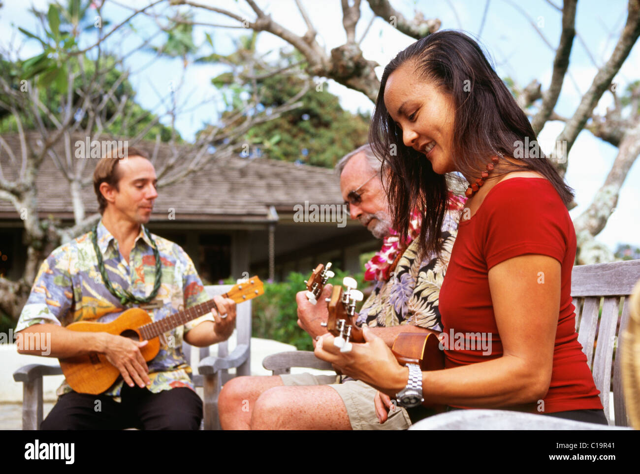 Ukulele lesson; Hotel Hana; Maui; Hawaii Stock Photo Alamy