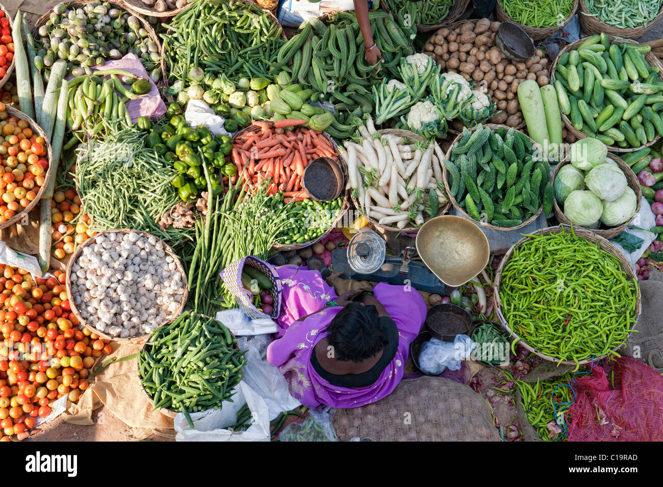 Indian street vegetable market in Puttaparthi, Andhra Pradesh, India Stock Photo