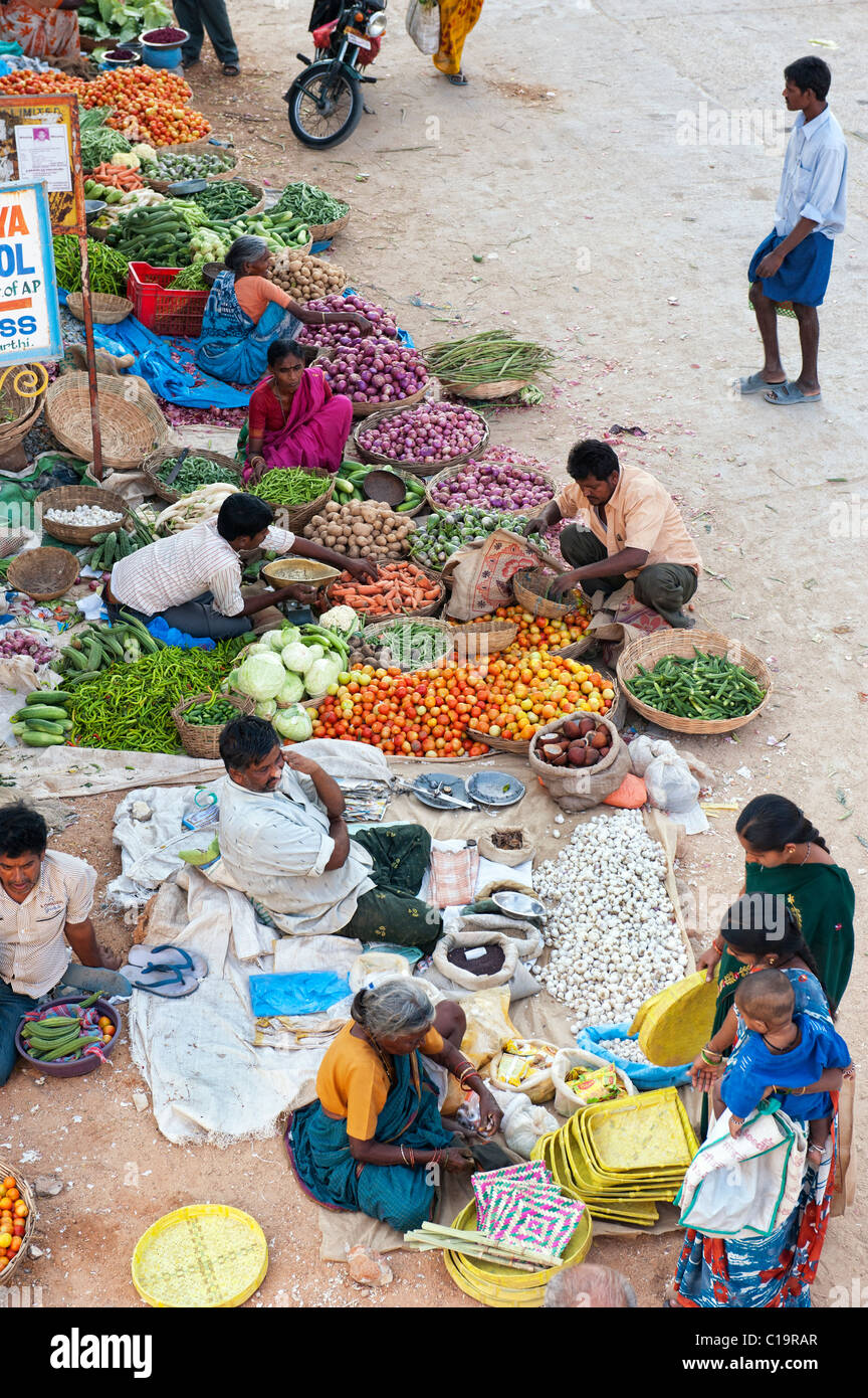 Indian street vegetable market in Puttaparthi, India Stock Photo
