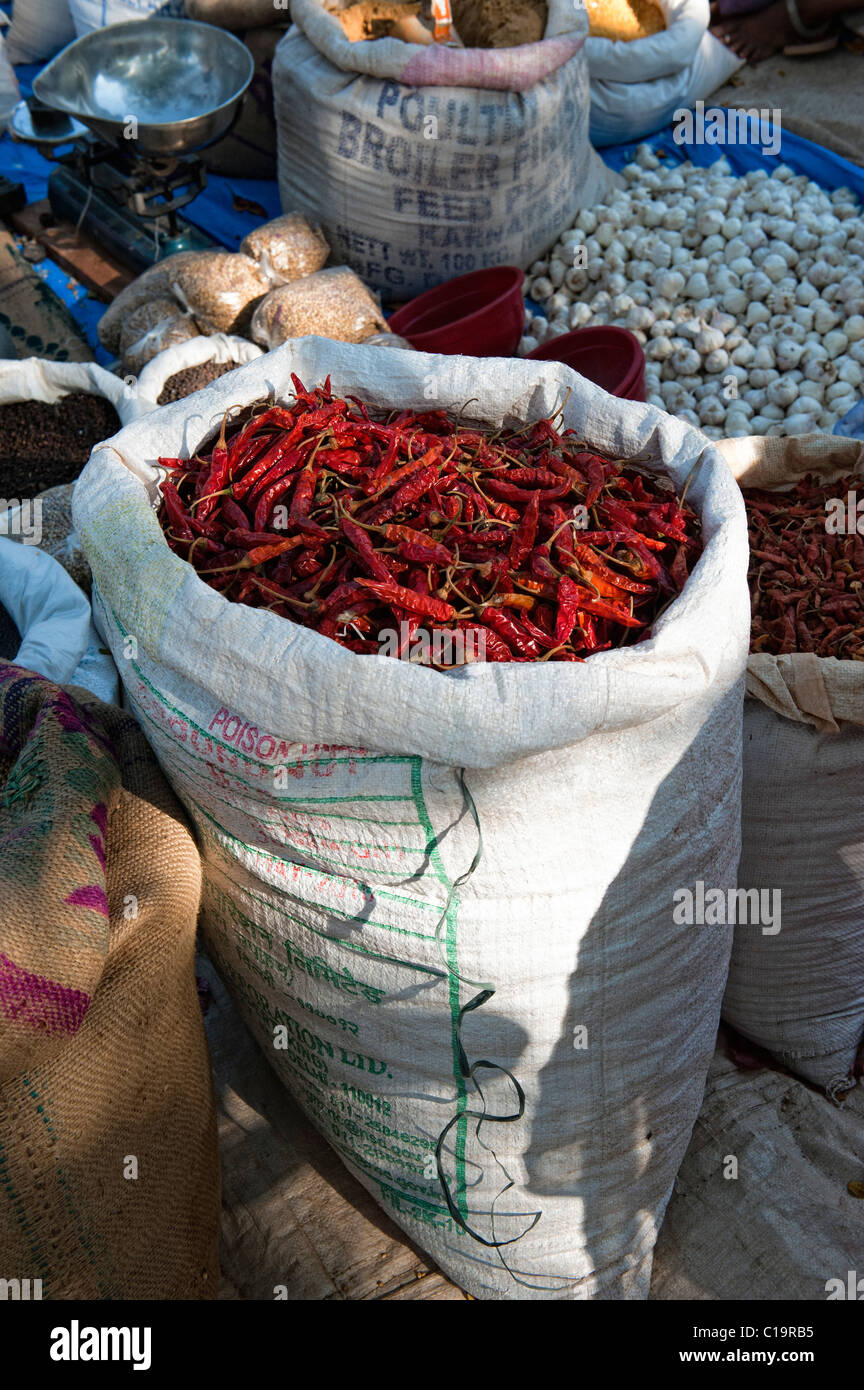 Indian market of red chillies hi-res stock photography and images - Alamy