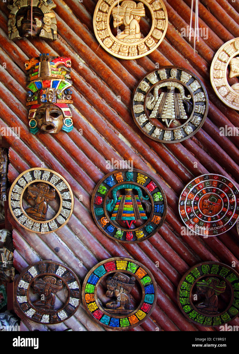 Aztec And Mayan Calendar Wooden Handcrafts Mexico Stock Photo Alamy