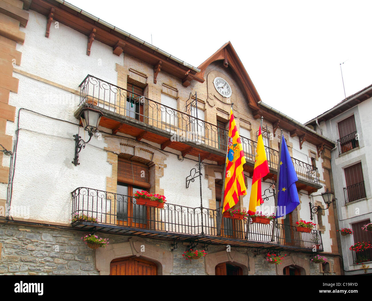 Anso city council town hall facade building Pyrenees Aragon Spain Stock