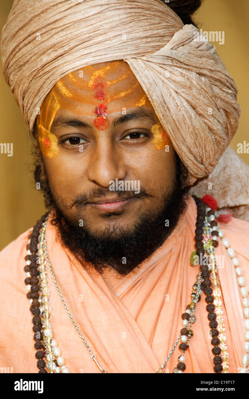 Portrait of a sadhu smiling, Haridwar, Uttarakhand, India Stock Photo