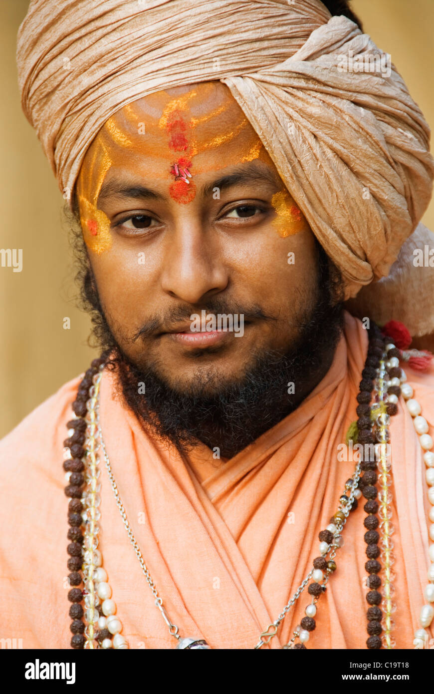 Portrait of a sadhu smiling, Haridwar, Uttarakhand, India Stock Photo