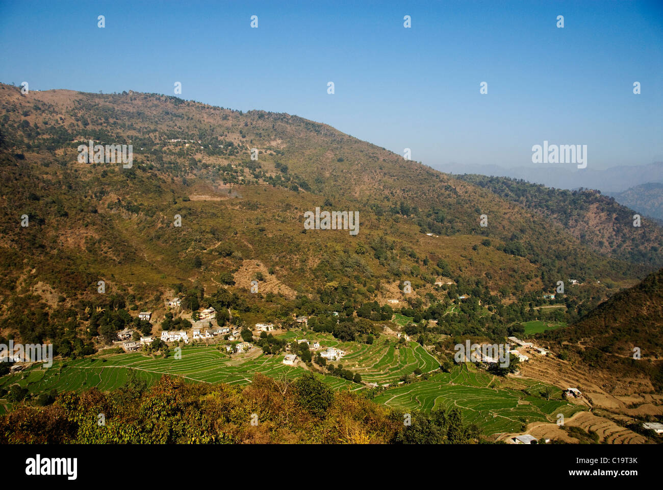 Aerial view of houses on a hill, Rishikesh, Uttarakhand, India Stock Photo