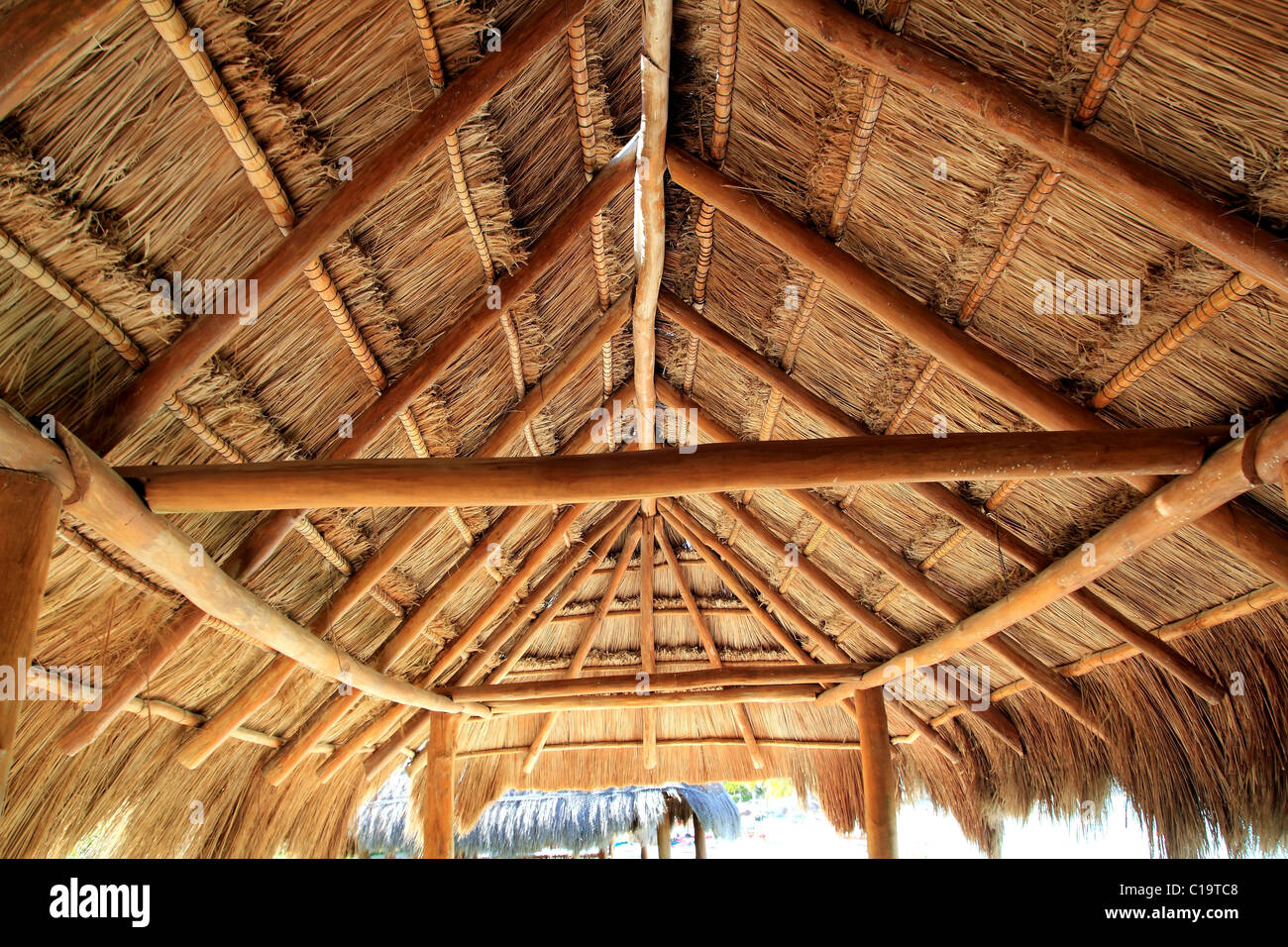 Caribbean wooden sun roof Palapa in mexico Stock Photo