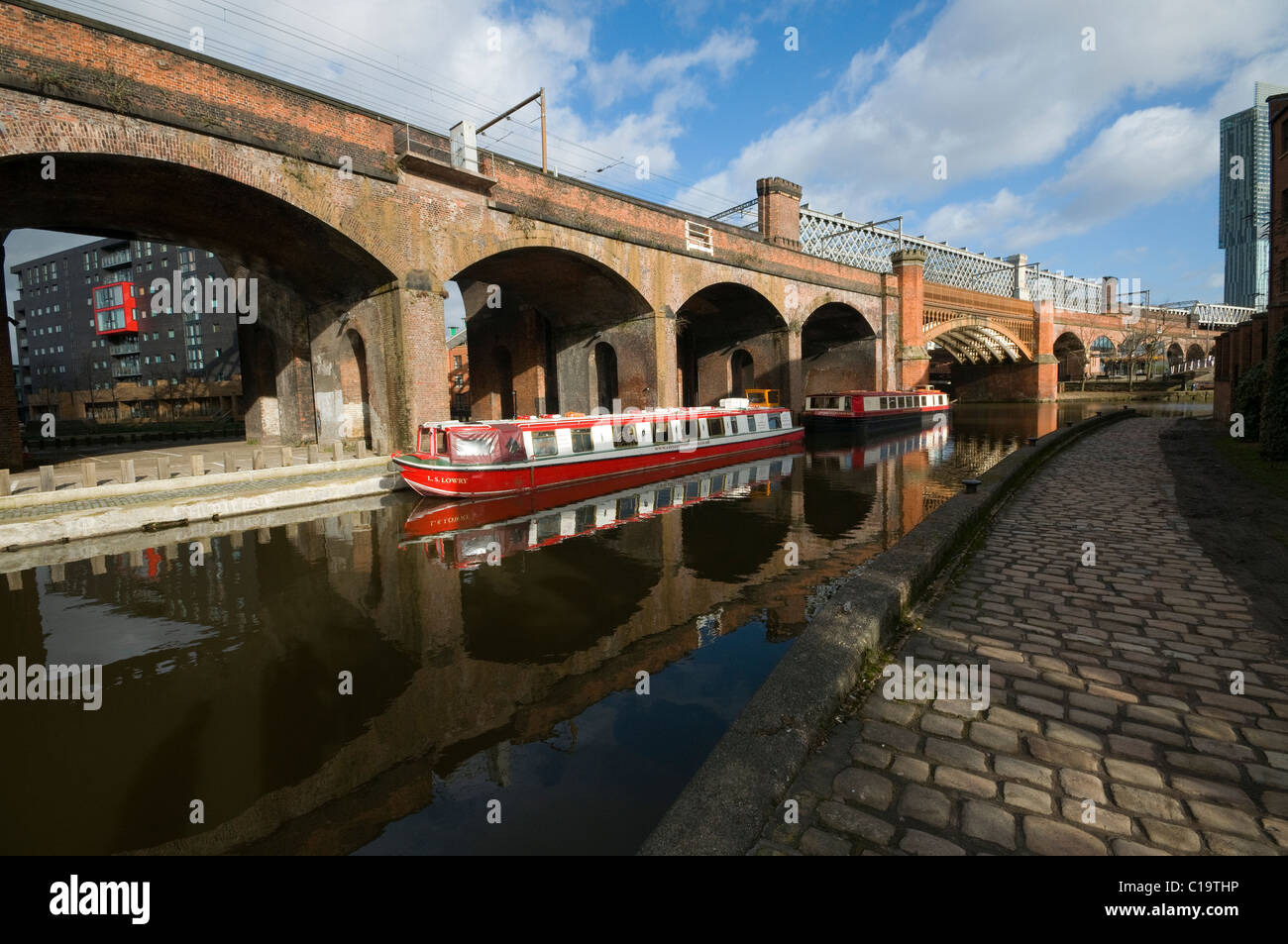 Victorian railway viaducts , bridges and canal barges in the Stock Photo -  Alamy